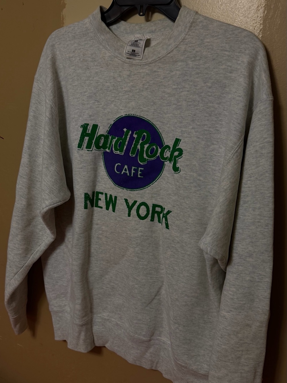 Hard Rock Cafe Gray Crewneck Sweatshirt with Green & Purple Logo